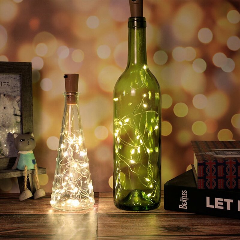 LED 와인 병 조명, 태양열 코르크 와인 병 마개, 구리 와이어 스트링 요정 램프, 실내 야외 파티 장식, 1 m, 2 m, 3m