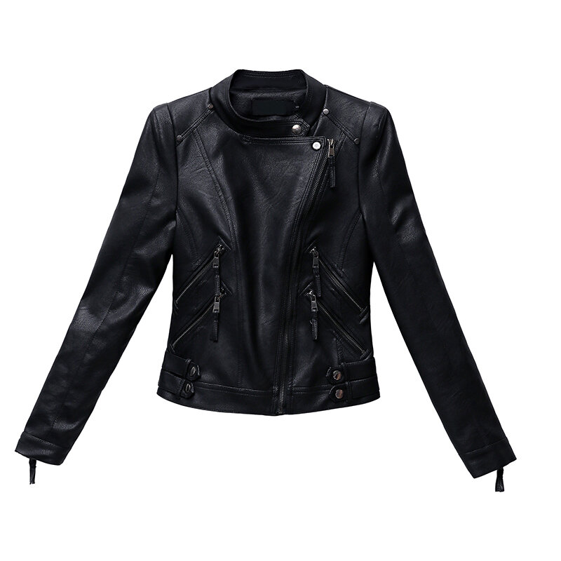 Chaqueta de piel sintética para mujer, abrigo corto con cremallera, color negro, estilo Punk, para primavera y otoño, novedad de 2020