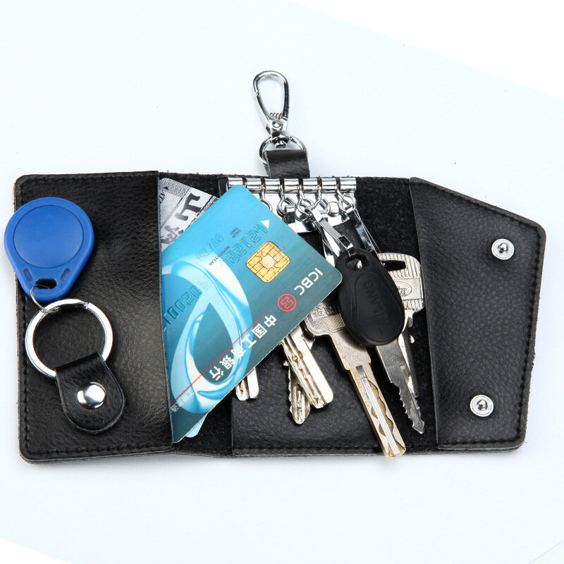 Housekeeper Key Case Card Bag Genuine Leather Keychain Men Women Key Holder Key Organizer Pouch Cow Split Car Key Wallet Purse