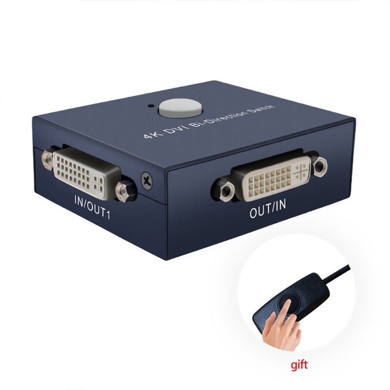  2 Ports DVI Manual Sharing 4K Switch 2 Monitors to 1 Device for PC Laptop DVR Projector HDTV etc