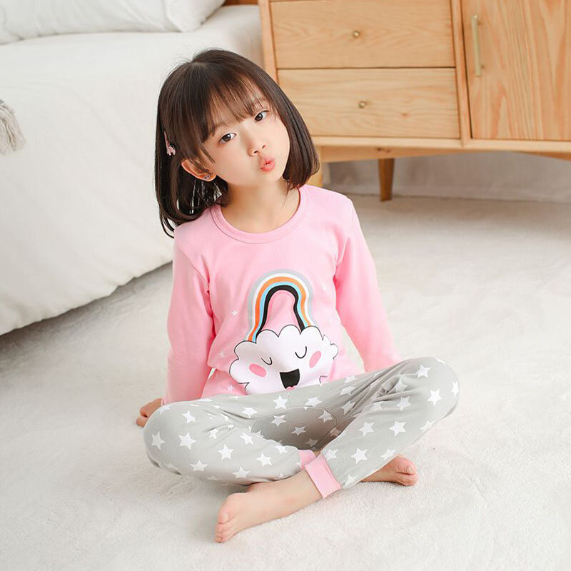 Kinder Pyjamas 2020 Herbst Mädchen Jungen Nachtwäsche Nachtwäsche Baby Infant Kleidung Tier Cartoon Pyjama Sets Baumwolle Kinder Schlafanzug