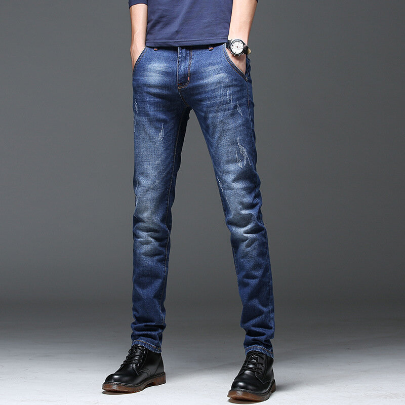 2020 nowa zimowa jesień wysokiej jakości męskie spodnie bawełniane Fashion Casual męskie jeansy