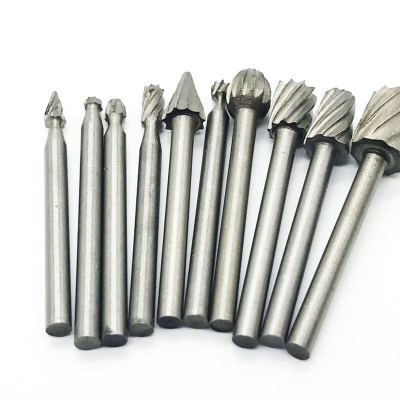10pcs/set Burr Woodworking Drill Bit Set Rotary Files High Speed Steel Carving Rasps For Dremel 1/8 Inch Shank Wood Carving