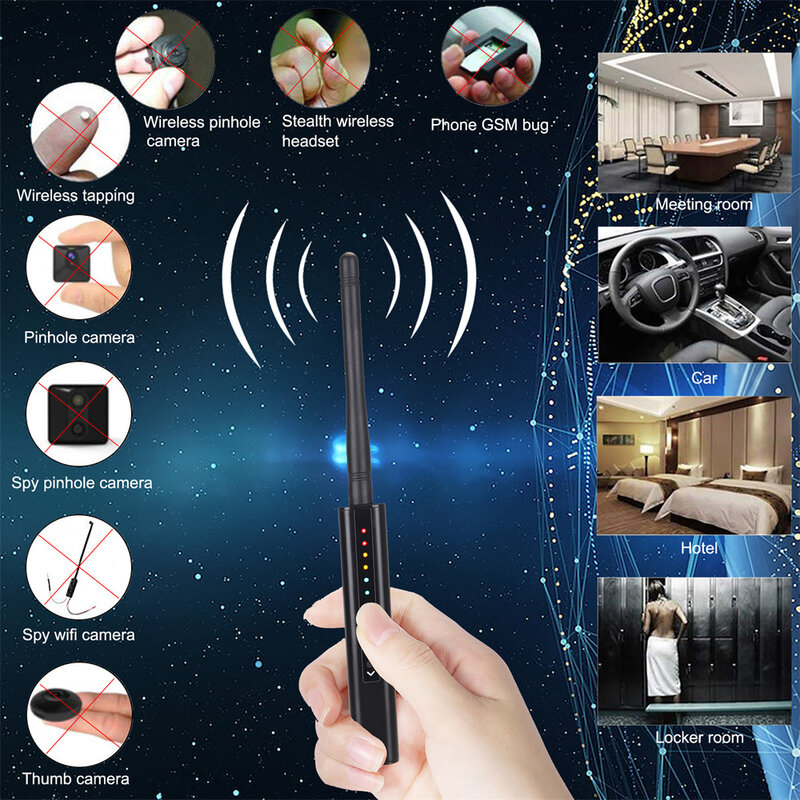 G728 Anti Candid Detector Bug Spy Camera GSM Listen Finder GPS Signal Lens Audio RF Locator Tracker Detects Wireless Scanner G98