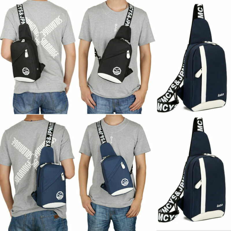 Men Nylon Outdoor Sport Sling Shoulder Small Bag Crossbody Chest Pack Backpack Canvas USB Charging Sports Crossbody Handbag