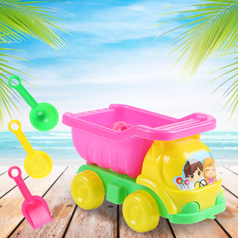 4PCS Children's Beach Toys Cartoon Beach Buggy Set Kids Play Water Toy Summer Seaside Beach Play Sand Water Truck Beach Toy