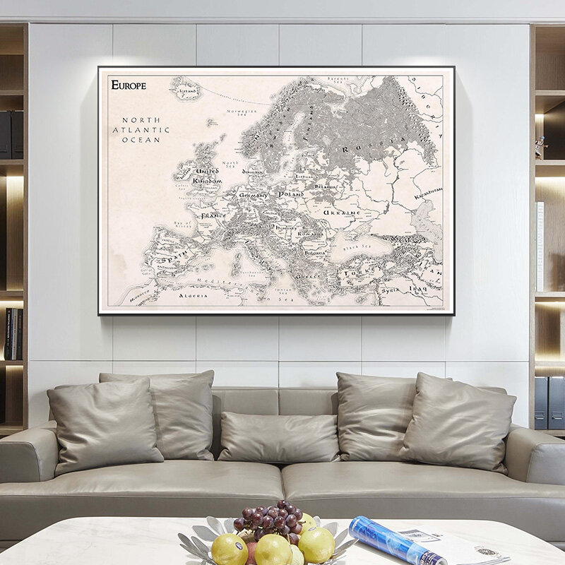 Простая ретро-Карта Европы, Нетканая Картина на холсте, 150x100 см, настенный художественный постер для офиса, дома, настенное украшение, школьные принадлежности