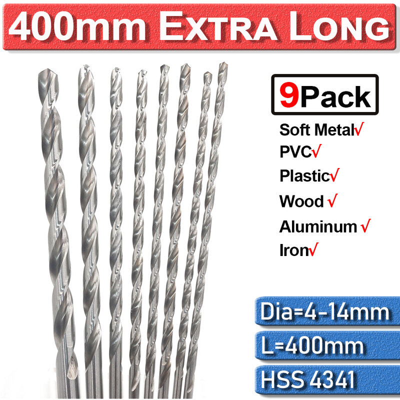 High Speed Steel Twist Drill Bits, Carpintaria, HSS, Metal, Madeira, 15-65mm, Extra Long, 6mm, 7mm, 8mm, 9mm, 10mm, 11 milímetros, 12 milímetros, 13 milímetros, 14 milímetros