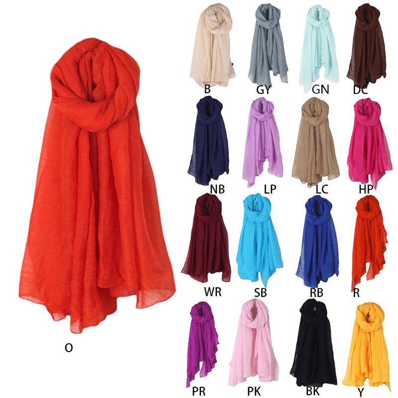 Longue écharpe enveloppante en lin et coton pour femmes, 16 couleurs, Vintage, grand châle, Hijab élégant, couleur unie, noir, rouge, blanc, à la mode