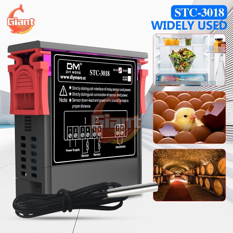 STC-3018 DC 12V AC 110 220V podwójny cyfrowy regulator temperatury termoregulator grzałka termostatu Cooler do kotła inkubatora