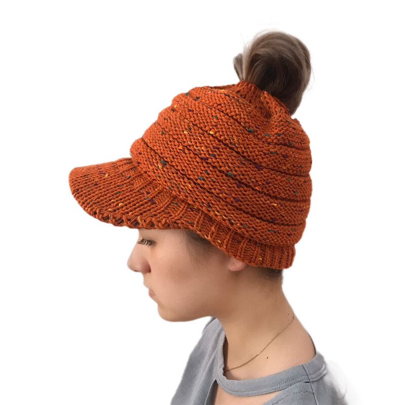 Gorro de malha de cabo grosso na moda inverno quente chapéu de crochê gorro de malha com viseira