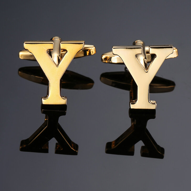 Abotoaduras de camisa masculina alta qualidade refletor de 26 letras douradas para homens abotoaduras francesas joias de gravação à mão