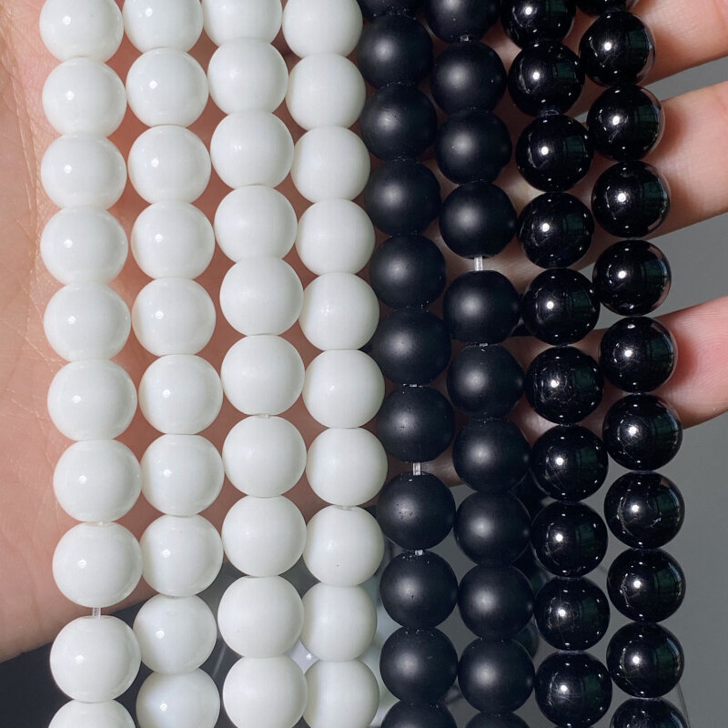 Perles rondes en pierre naturelle blanche, noire, Agates, vernis mat, Onyx, pour la fabrication de bijoux, Bracelets, bricolage, 4-12mm, 15 pouces, vente en gros