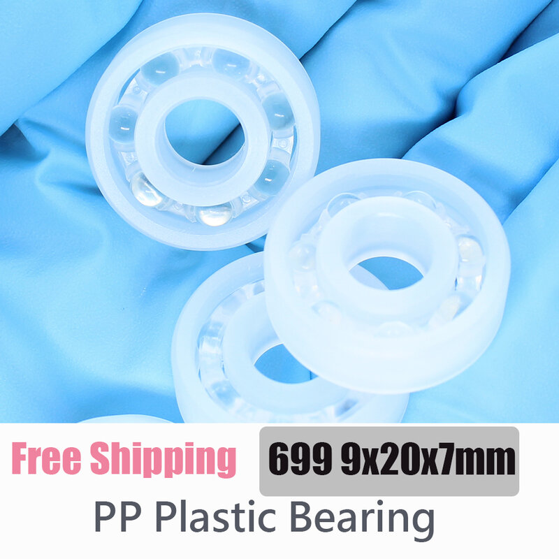Pp 699プラスチックベアリング,9x20x7mm,2個,防錆,非磁性ガラスボール,プラスチックベアリング