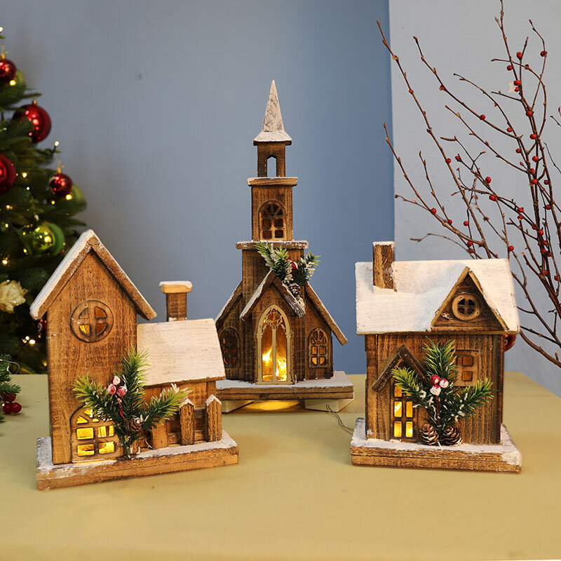 الشمال نمط جديد ديكور المنزل الاصطناعي عيد الميلاد الديكور مع مصباح منزل خشبي عيد الميلاد منضدية الحلي السنة الجديدة ديكور
