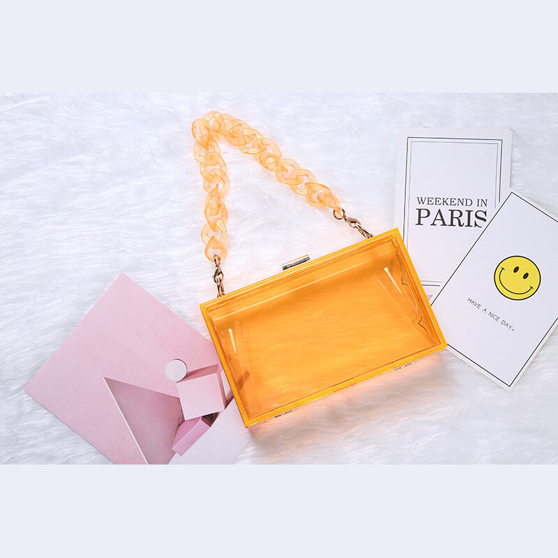 Neue stil einzigen schulter messenger transparent acryl handtaschen mode persönlichkeit kette kleine quadratische tasche abendessen acryl tasche