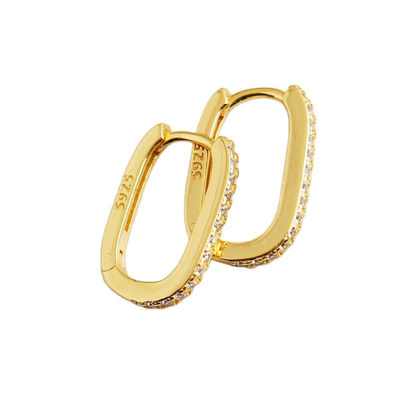 ANENJERY kolor srebrny U kształt geometryczne kolczyki Hoop dla kobiet mężczyzn Micro cyrkon proste francuskie złote kolczyki