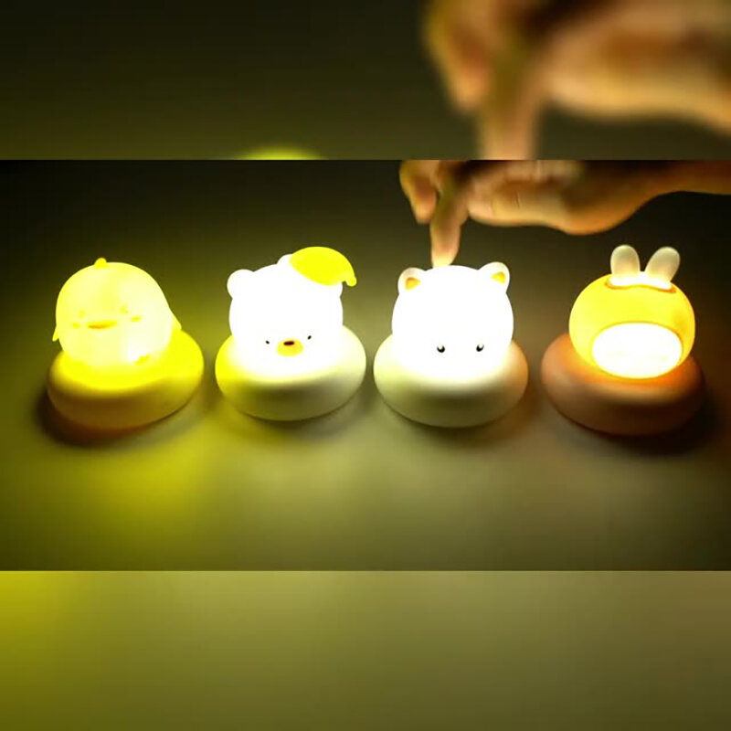 Kids Night Light Cute Animals Nursery Light for Baby and Toddler, Tap Control, USB Rechargeable Battery, Dimmable Night Light