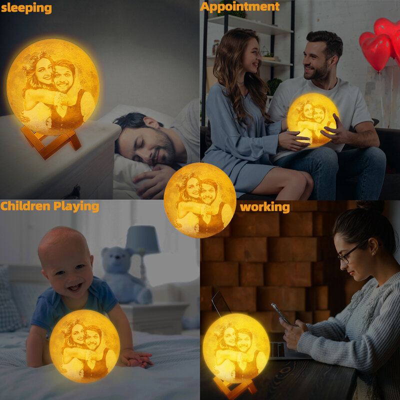 Stampa 3D personalizzata lampada lunare testo fotografico personalizzato luce notturna USB ricaricabile compleanno festa della mamma regalo di anniversario lunare