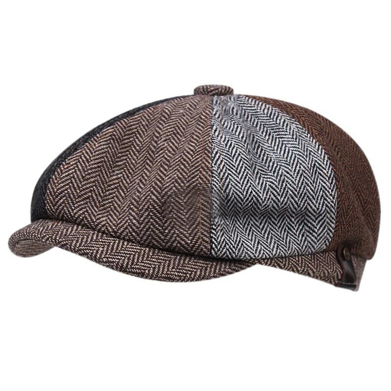 Chapéu de boina vintage chapéu de boina selvagem chapéus casuais unissex selvagem inverno boné de retalhos octogonal masculino casual
