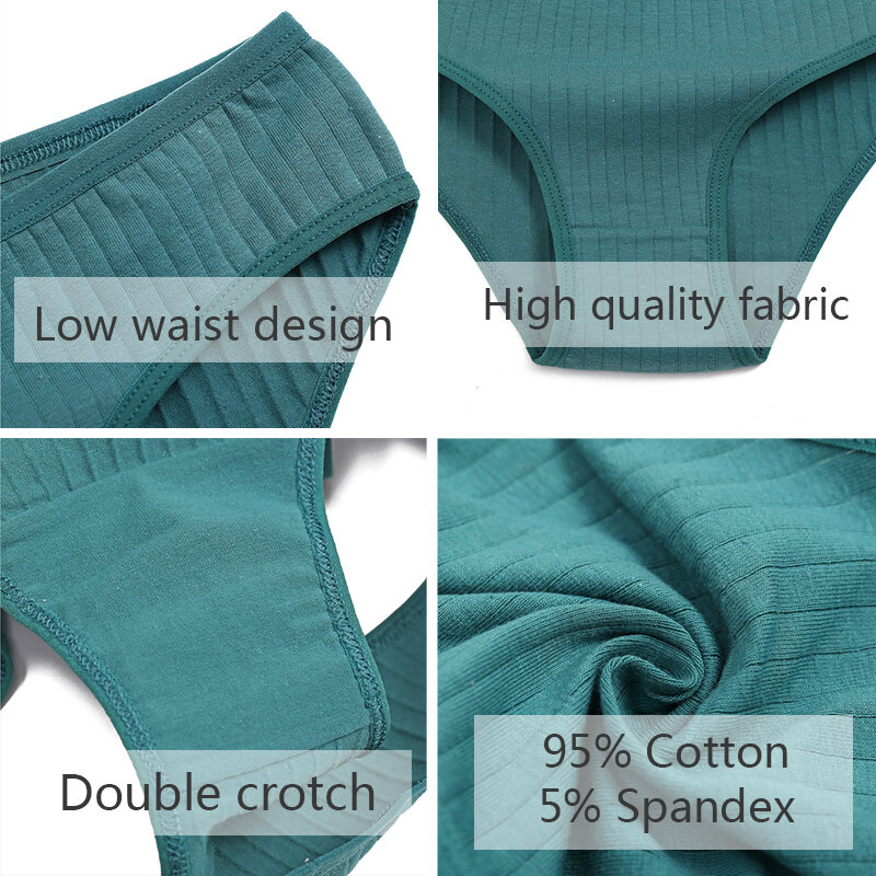 FINETOO Women's Cotton Panties 3Pcs Soft Striped Women Underpants Solid Girls Briefs Sexy Female Lingerie M-XL Comfort Underwear