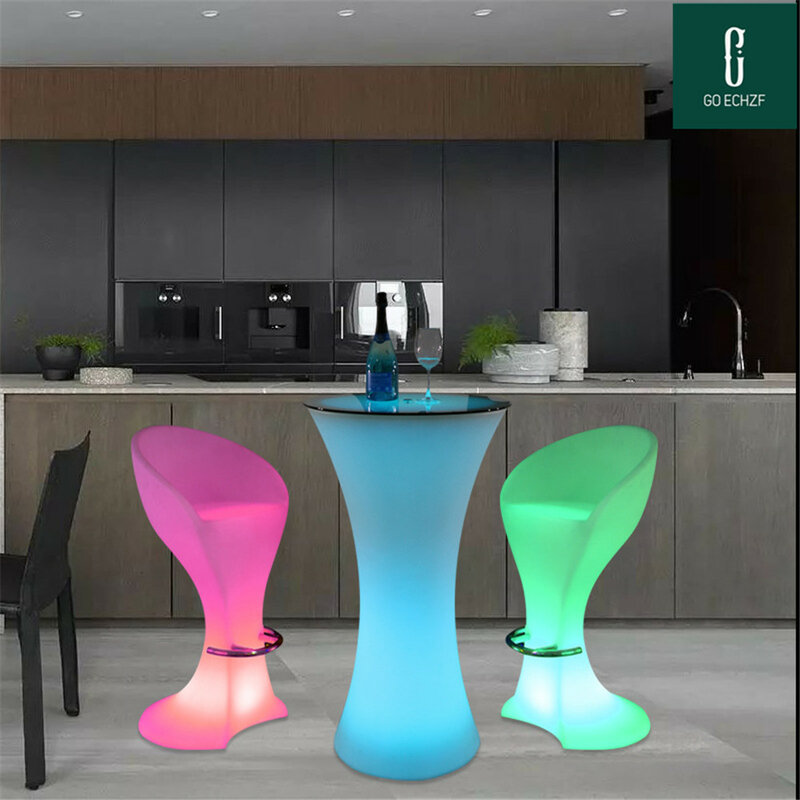 Rechargeable lighted up bar coffee table RGB Color changing illuminated cocktail table (L45*W45*H110cm) night bar disco supplies
