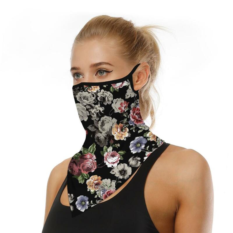 Sports Leopard Print Hiking Fishing Bandana Neck Triangle Cycling Face Scarf With Ear Loop Outdoor Half Face Cover