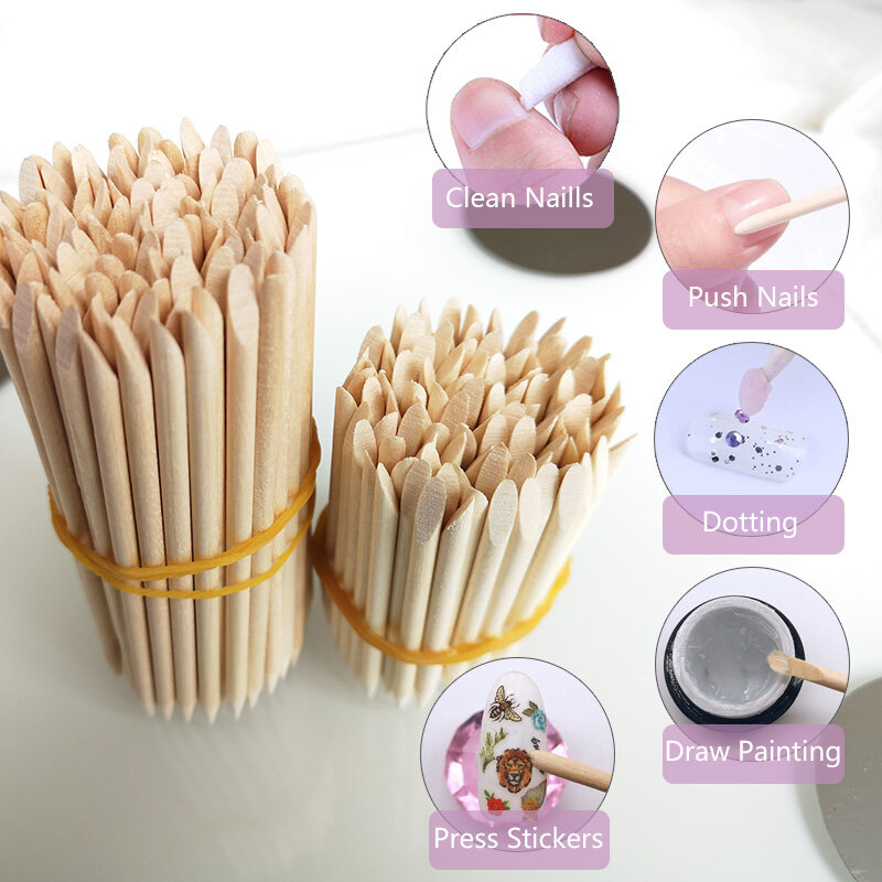 20/50/100pcs Nail Cuticle Pusher Wooden Design Drawing Painting Stick Remover Orange Wood Sticks for Nail Art Tools