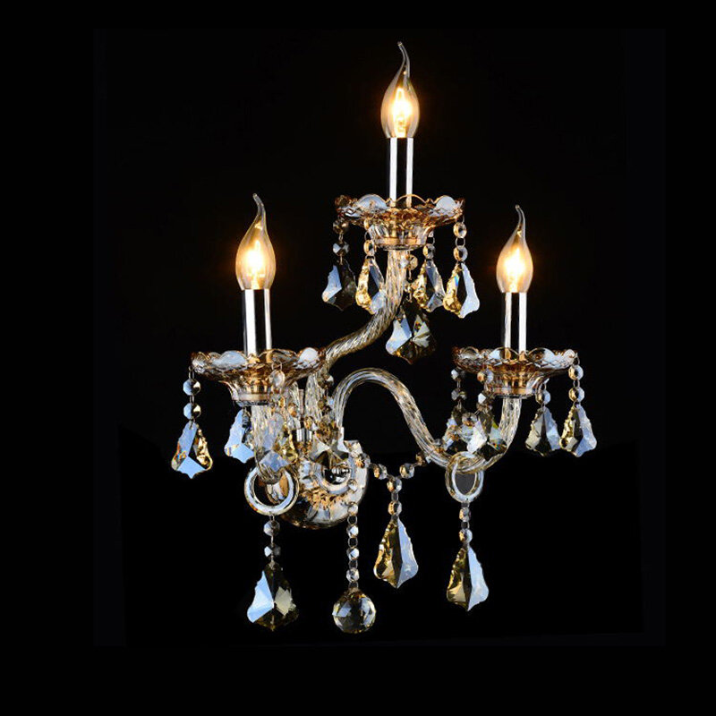 Lámpara de pared de cristal clásica europea, accesorio de lujo para dormitorio, mesita de noche, pasillo, K9 Ktv, 1/2/3