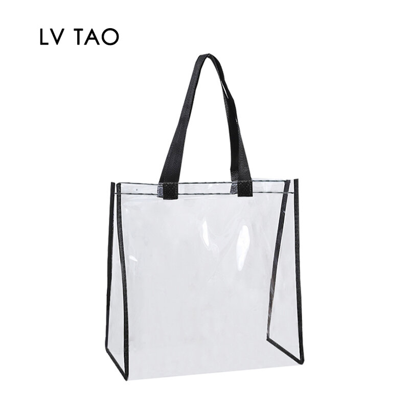 Clear PVC Tote Bag Transparent Waterproof Handbag Travel Beach Bag Reusable Shopping Bag Jelly Shoulder Bag