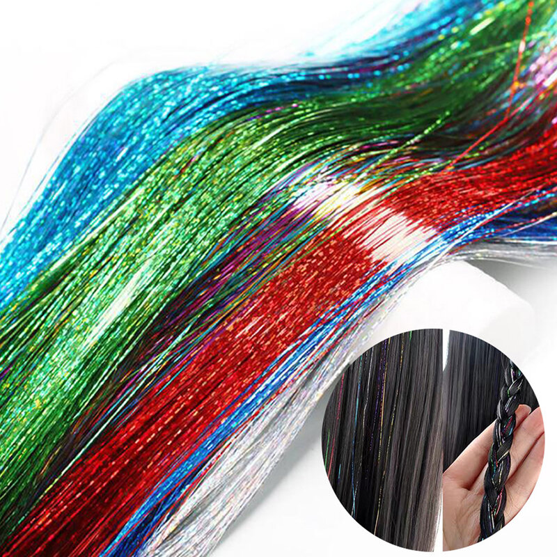 Sparkle estensioni dei capelli sintetici per accessori fibra ad alta temperatura Bling per capelli da donna Tinsel Glitter fili In trecce