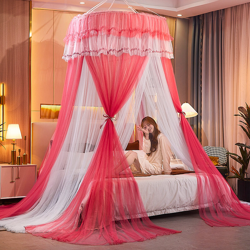 Canopy de cama dobrável na cama, duas cores, mosquiteiro pendurado, cortina de renda de fada elegante, cortina Princess Tent