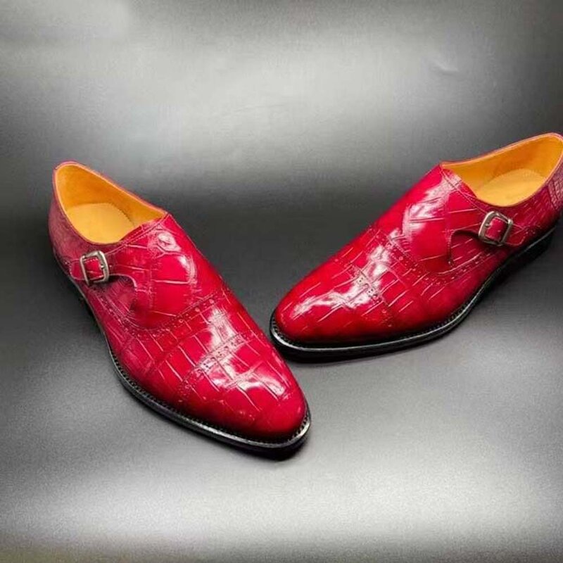 Yingshang – chaussures habillées en cuir de crocodile pour homme, souliers de couleur rouge, nouvelle collection