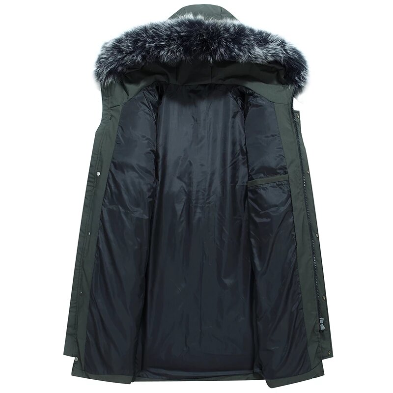 ฤดูหนาวลงเสื้อแจ็คเก็ตผู้ชาย2020ใหม่แบรนด์ลำลองหนาเป็ดสีขาวยาวParkas Windbreakerจริงขนสัตว์กองทัพสีเขียวoutwear