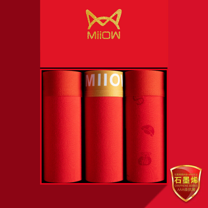 MiiOW-Calzoncillos de grafeno para hombre, Bóxer corto, Color Rojo