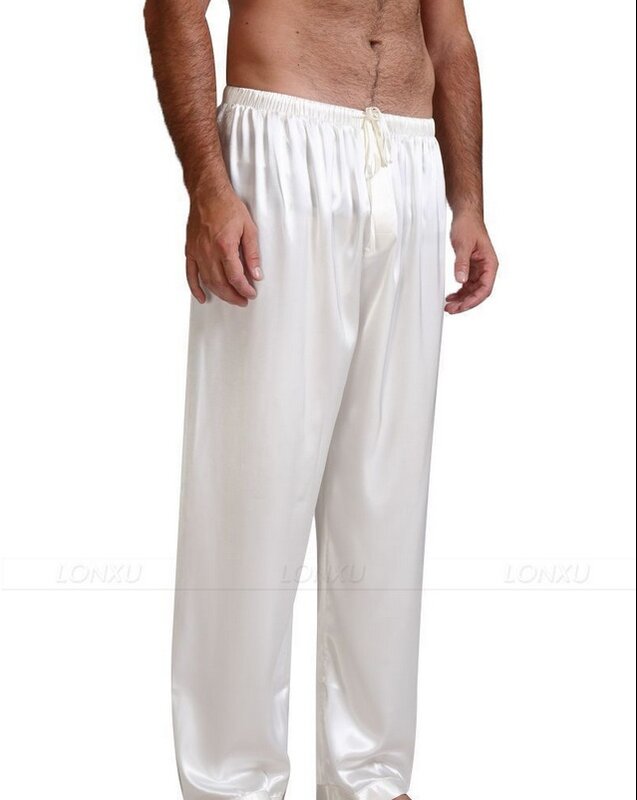 新メンズシルクサテンパジャマボトムスソリッドルースパジャマセクシーな下着睡眠底ラウンジパンツナイトウェアパジャマのズボン