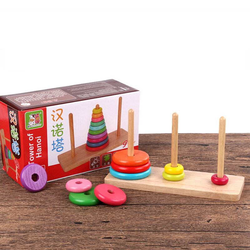 18cm Hanoi Tower Wooden Puzzle Stacking Tower Mini 8 Layers Kids Educational Toys Early Learning Classic Mathematical Puzzle