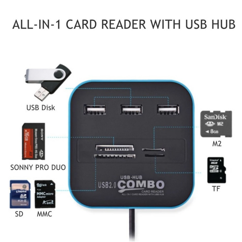 PzzPss-concentrador de 3 puertos USB 2,0, lector de tarjetas Micro USB, SD/TF, divisor USB, Combo todo en uno para accesorios de ordenador portátil