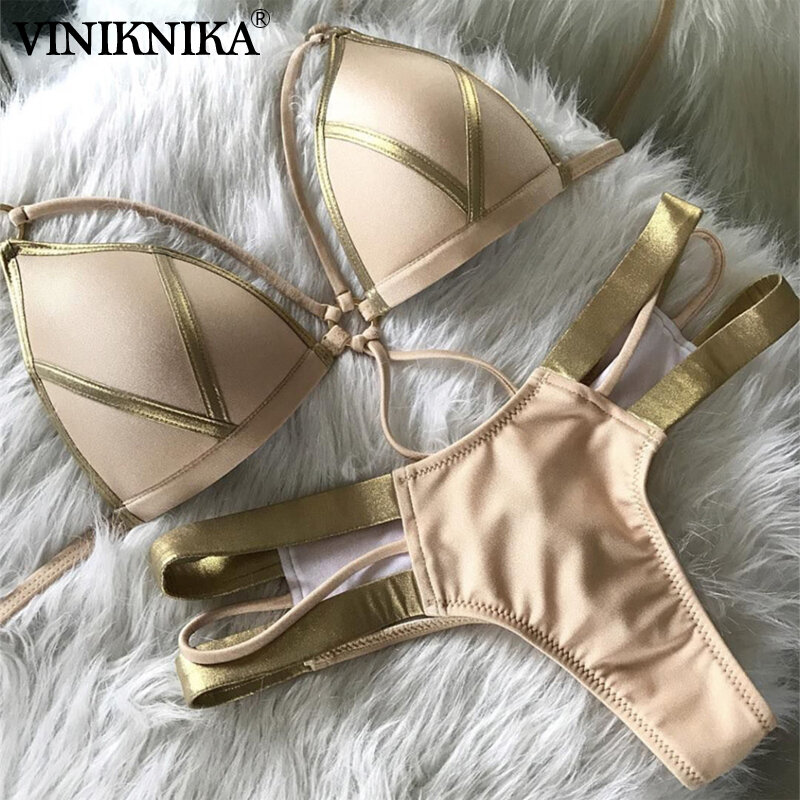 Conjunto de Bikini de estampado dorado de VINIKNIKA, bañador sexi acolchado para mujer, bañador de banda Push Up, ropa de playa de verano, traje de baño brasileño 2020