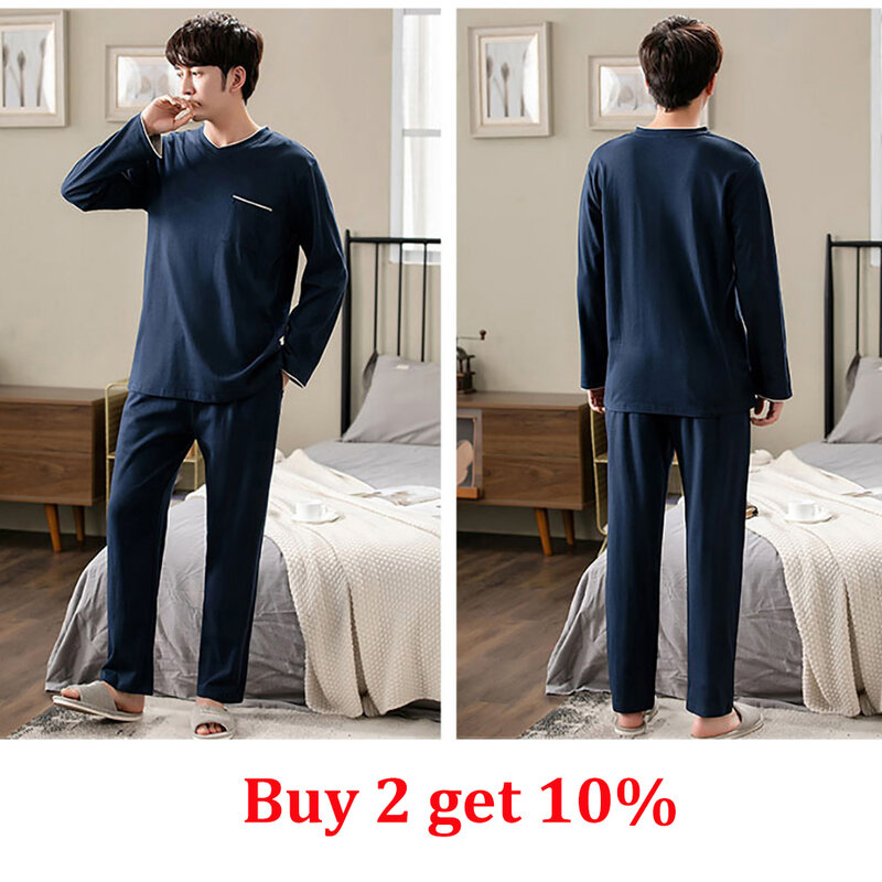 Autumn Winter Men Cotton Pajamas Set Fashion Casual Striped Patchwork Sleepwear Suit Home Clothes Loose Home Wear Plus Size 4XL