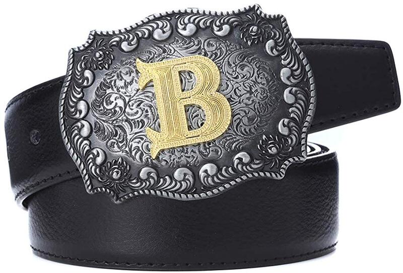 Rectangle Western Belt Buckle Initial Letters ABCDMRJ to Z Cowboy Rodeo Small Gold Belt Buckles for Men Women