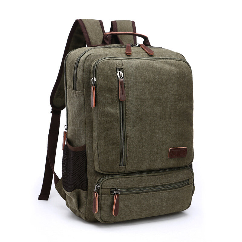 Винтажный холщовый рюкзак для мужчин, Вместительная дорожная сумка на ремне, модный студенческий портфель для ноутбука