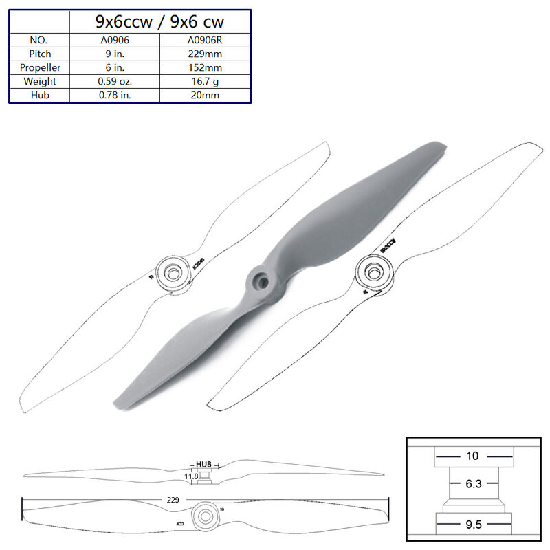 9-дюймовый 9x6 нейлоновый Стекловолоконный прямой привод CW CCW Пропеллер для электрического радиоуправляемого самолета квадрокоптера мультикоптера гоночного дрона