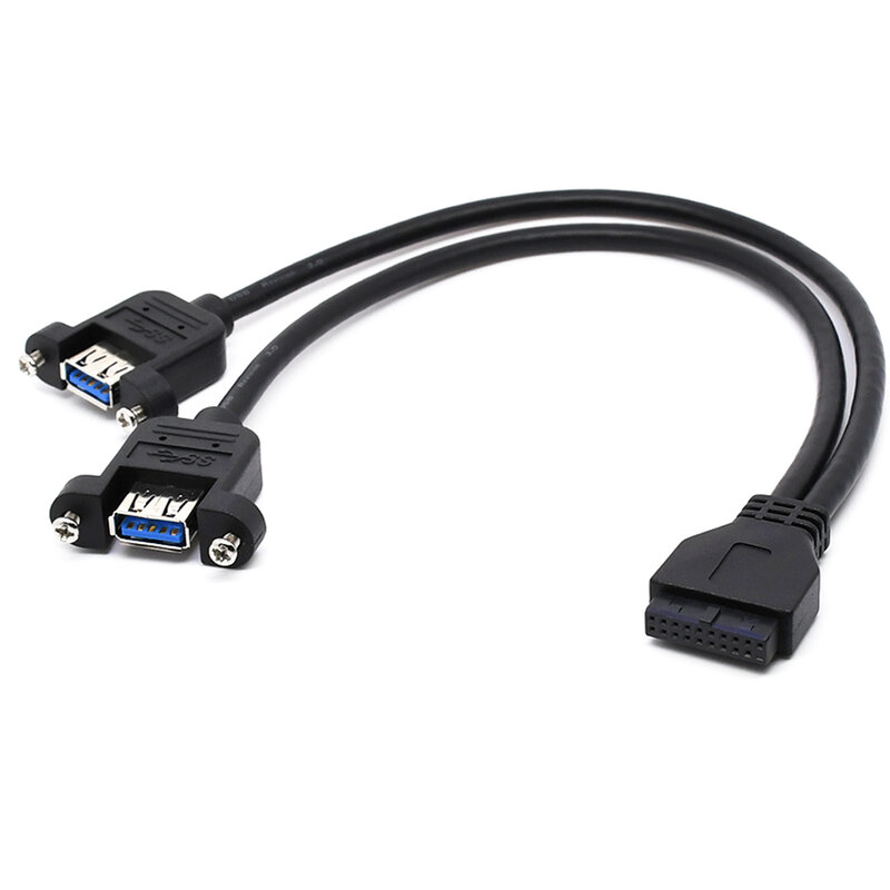 Papan Utama USB3.0 20pin Header untuk Dual USB3.0 Wanita dengan Panel Mount Sekrup 30Cm 1Ft Warna Hitam