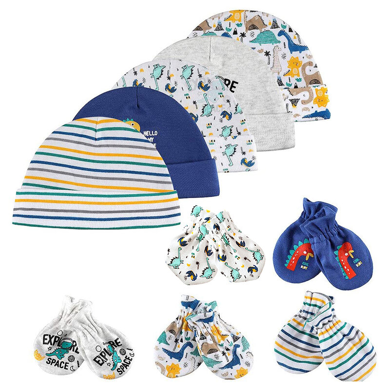 Шапка и варежки для новорожденных девочек и мальчиков, Удобная шапка и перчатки для младенцев, хлопковые аксессуары для малышей 0-6 месяцев