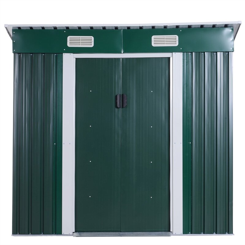 Outsunny cottage portattrezzi cottage em chapa de ferro exterior jardim caixa de armazenamento externo gabinete 195x122x180 /160 cm