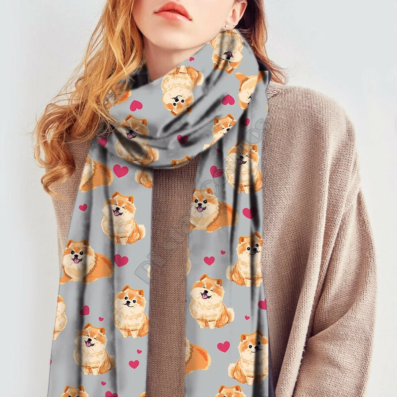 Милый Пекинский шарф с 3D принтом, имитация кашемира, шарф, осень и зима, утепленная теплая забавная шаль для собак, шарф 03