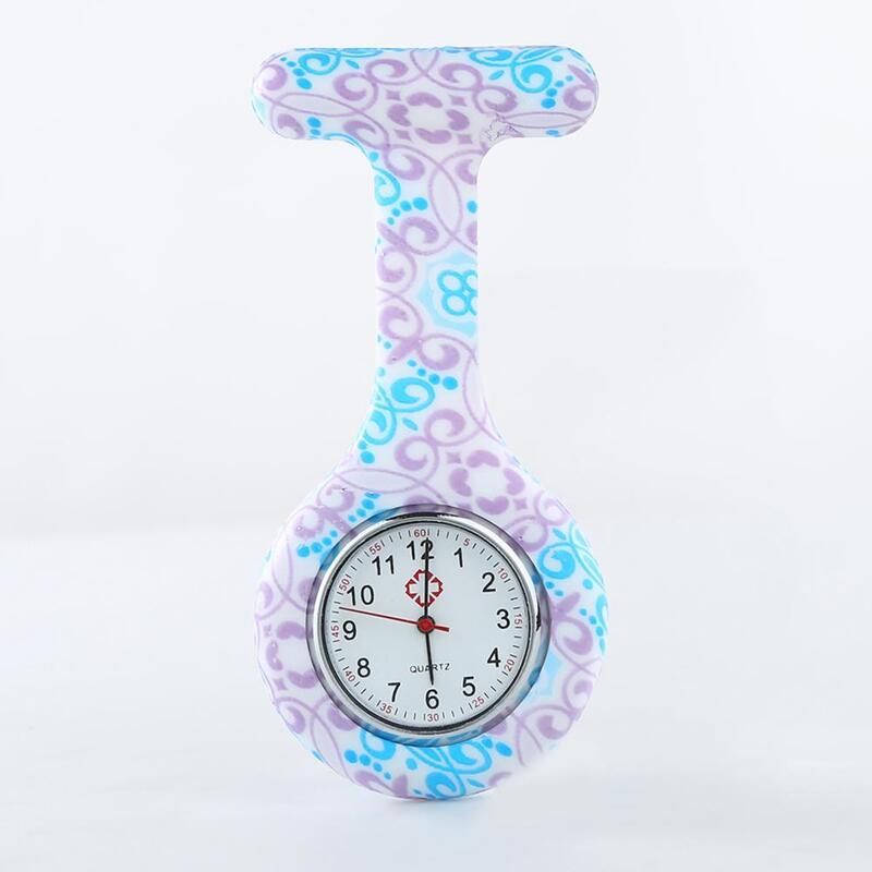 Enfermeira relógio redondo dial algarismos árabes silicone galvanoplastia à moda enfermeiras broche relógio para hospital
