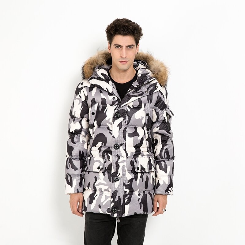 Jaqueta de inverno roupas masculinas 2020 grosso quente 90% pato para baixo casaco de pele de guaxinim com capuz casaco streetwear casaco hiver l012