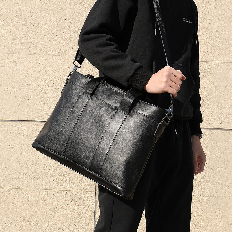 Leather Briefcases Men Business Briefcase Shoulder Bag Portable KUMON Laptop Briefcase Laptop Bag 14 Inch